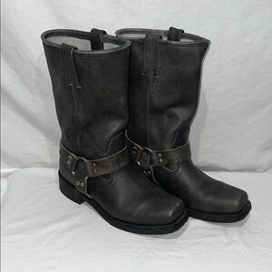 Men's Black Leather Biker Boots 10D Dark Grey